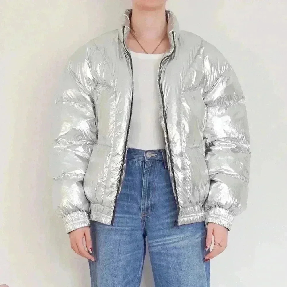 ETOILE ISABEL MARANT Kristen Silver Metallic Puffer Jacket Size 36 / 4